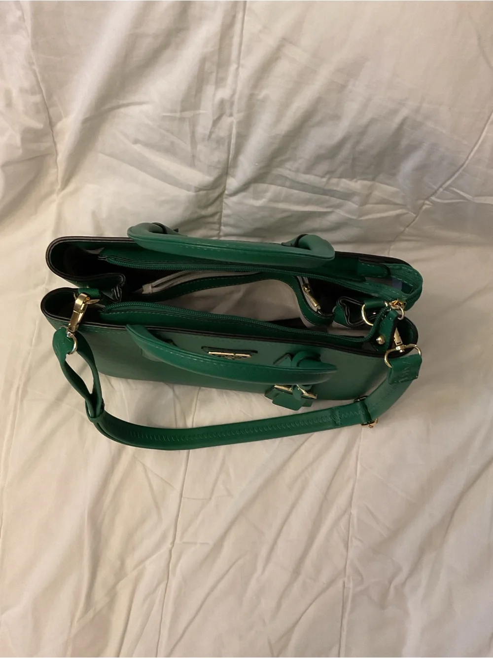 Classic Green Structured Satchel with Top Handles